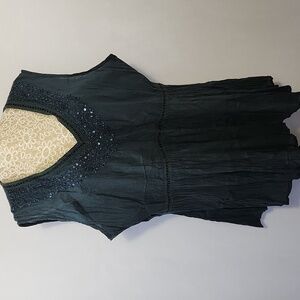 Greater Good Network Women's Hunter Green Sequin Beaded Crinkle Fabric Top 3XL